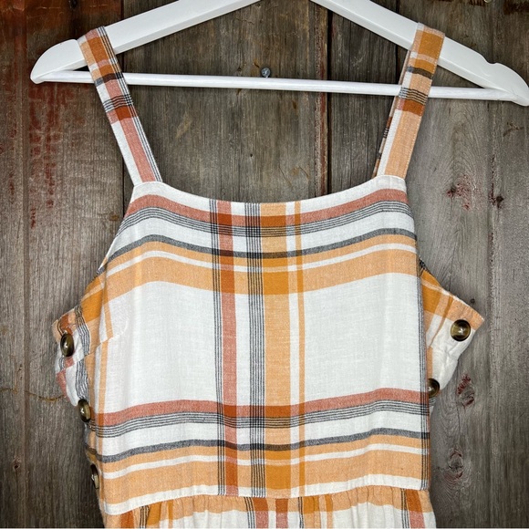 American Eagle Plaid Cotton Linen Cropped Wide Leg Jumpsuit size 6 - Picture 3 of 14